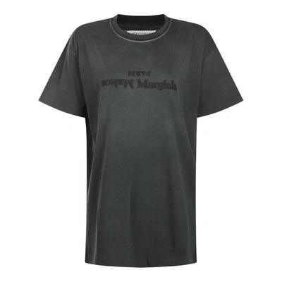 Maison Margiela Black T-shirt With Logo Embroidery In Washed Black