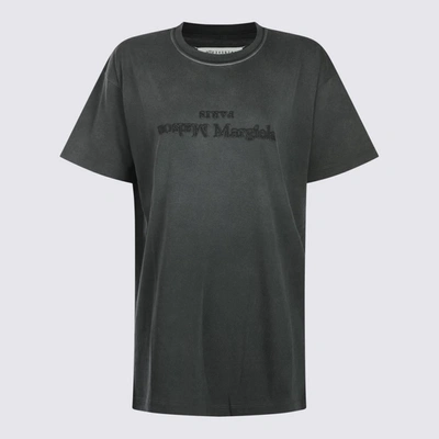 Maison Margiela Black T-shirt With Logo Embroidery In Washed Black