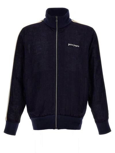 Shop Palm Angels 'classic Logo Linen Track' Sweatshirt In Blue