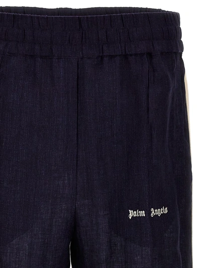 Shop Palm Angels 'classic Logo Linen Track' Joggers In Blue