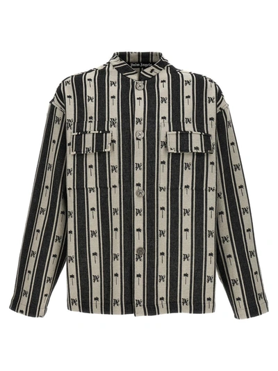 Shop Palm Angels 'metal Frame Stripes' Overshirt In White/black
