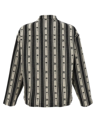 Shop Palm Angels 'metal Frame Stripes' Overshirt In White/black