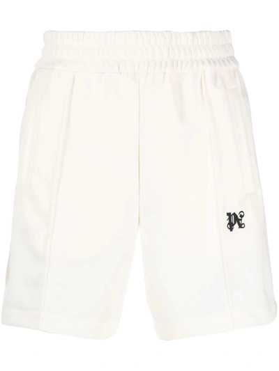 Shop Palm Angels Striped Sports Shorts With Embroidery In White