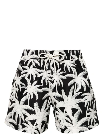 Shop Palm Angels Swimsuit With Palm Tree Print In Black