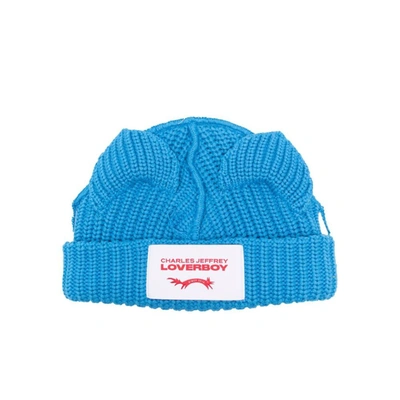 Shop Charles Jeffrey Loverboy Chunky Ears Cotton Beanie In Blue