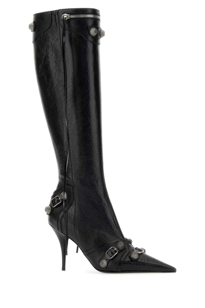Shop Balenciaga Le Cagole Leather Boots In Black/aged Nikel