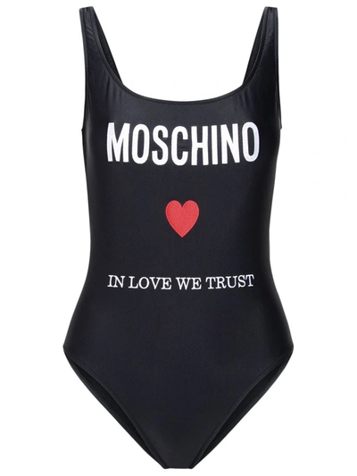 Shop Moschino 'in Love We Trust' One-piece Swimsuit In Black