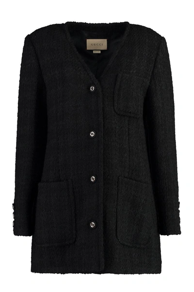 Shop Gucci Tweed Single-breasted Jacket In Black