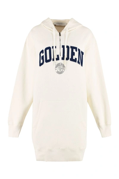 Shop Golden Goose Journey W`s Sweatshirt Hoodie Dress W/zip Golden Patch Clothing In White