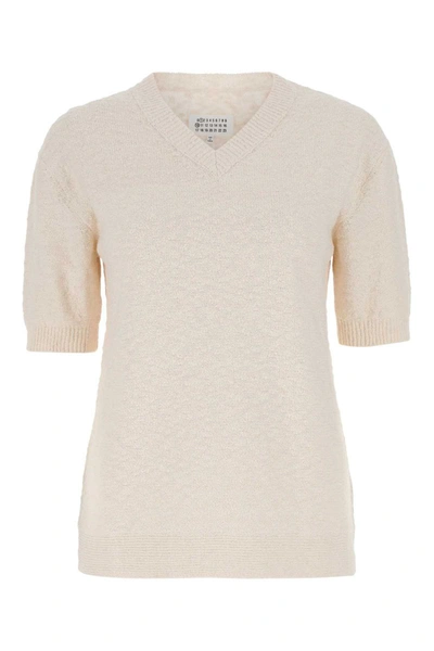 Shop Maison Margiela Off White Cotton Textured T-shirt In Off-white