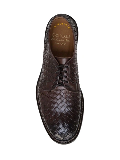 Shop Doucal's Woven Leather Derby Shoes In Brown