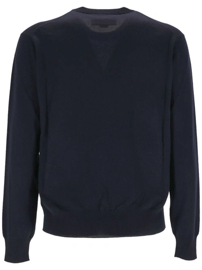 Shop Gucci Crew-neck Wool Sweater In Dark Blue/ivory