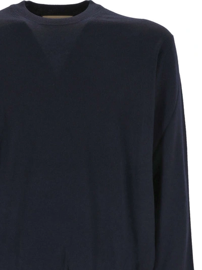 Shop Gucci Crew-neck Wool Sweater In Dark Blue/ivory