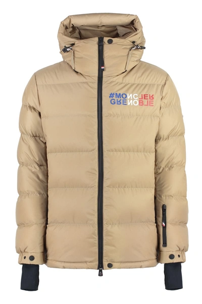 Moncler 'pramint' White Technical Nylon Down Jacket In Beige