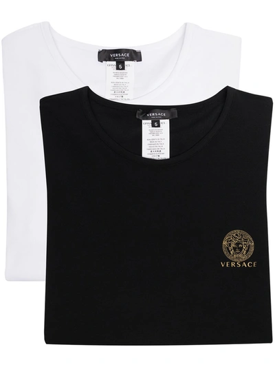 Shop Versace Black And White Cotton Blend T-shirt Set