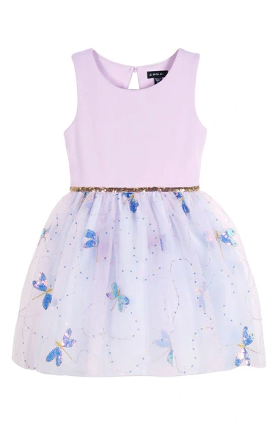 Shop Zunie Kids' Sequin Dragonfly Sleeveless Dress In Lilac/ Multi