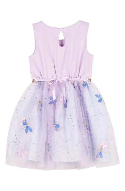 Shop Zunie Kids' Sequin Dragonfly Sleeveless Dress In Lilac/ Multi