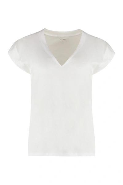 Shop Frame Le Mid Rise V Cotton T-shirt In White