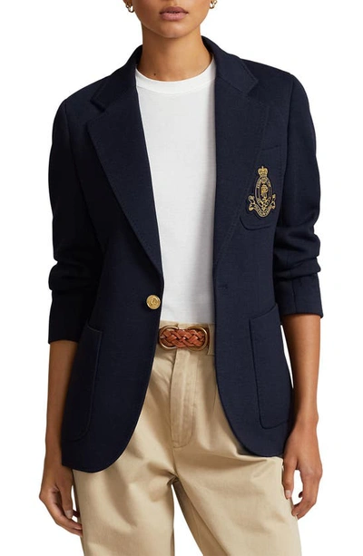 Shop Polo Ralph Lauren Logo Crest Blazer In Park Avenue Navy
