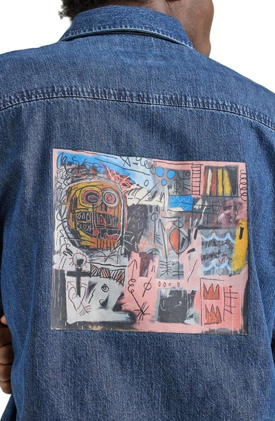 Shop Lee X Basquiat Denim Graphic Half Placket Shirt In Mid Dark Shade