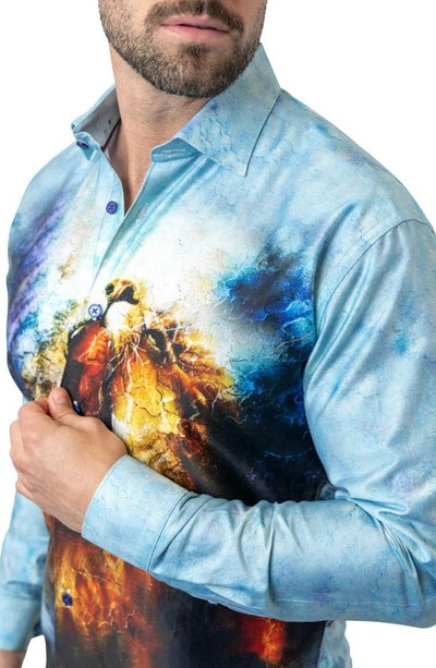 Maceoo Fibonacci Lionmozaic 06 Blue Contemporary Fit Button-up Shirt In Blue