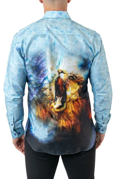 Maceoo Fibonacci Lionmozaic 06 Blue Contemporary Fit Button-up Shirt In Blue