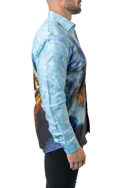 Maceoo Fibonacci Lionmozaic 06 Blue Contemporary Fit Button-up Shirt In Blue
