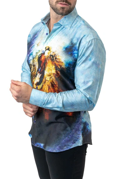 Maceoo Fibonacci Lionmozaic 06 Blue Contemporary Fit Button-up Shirt In Blue