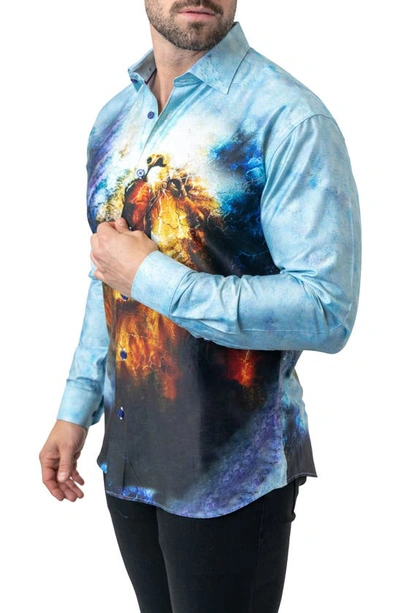 Maceoo Fibonacci Lionmozaic 06 Blue Contemporary Fit Button-up Shirt In Blue