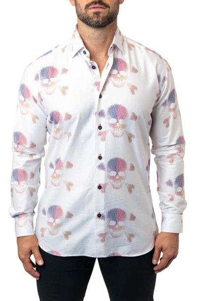 Shop Maceoo Fibonacci Skull Matrix Cotton Button-up Shirt In White