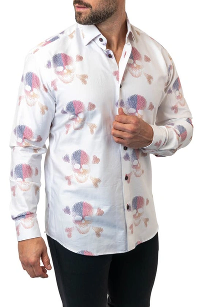 Shop Maceoo Fibonacci Skull Matrix Cotton Button-up Shirt In White