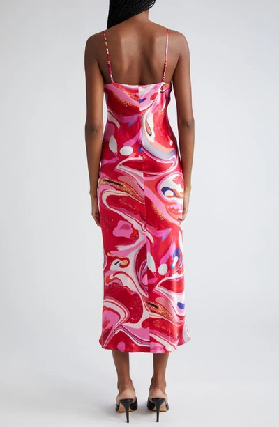 Shop L Agence L'agence Serdie Silk Midi Slipdress In Pink Multi Tie Dye Swirl