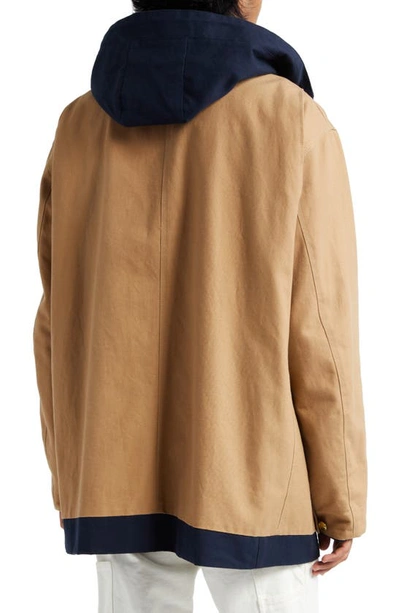 Shop Sacai Carhartt Wip Reversible Cotton Canvas Coat In Beige/ Navy