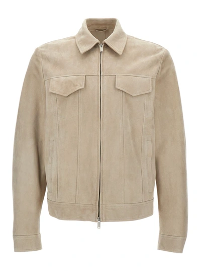 Shop Lardini Beige Classic Collar Jacket In Leather Man In White