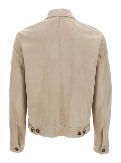 Shop Lardini Beige Classic Collar Jacket In Leather Man In White
