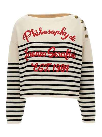 Shop Philosophy Di Lorenzo Serafini Black & White Boat Neck Sweater In Cotton Blend Woman
