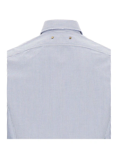Shop Golden Goose White And Light Blue Shirt With Stripe Motif In Cotton Woman