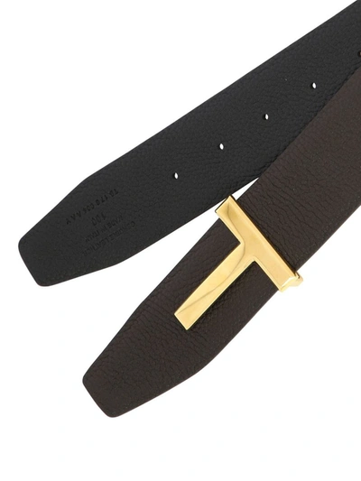 Shop Tom Ford "t Icon" Reversible Belt In Brown