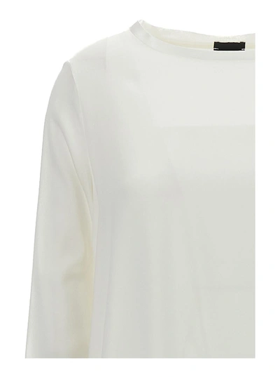 Shop Plain White Long-sleeved Blouse In Stretch Silk Woman