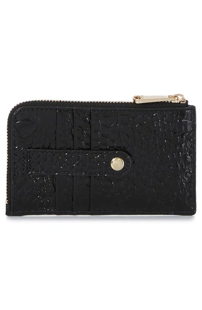 Brahmin Lennon Croc Embossed Leather Card Case In Black