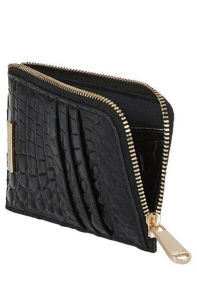 Brahmin Lennon Croc Embossed Leather Card Case In Black