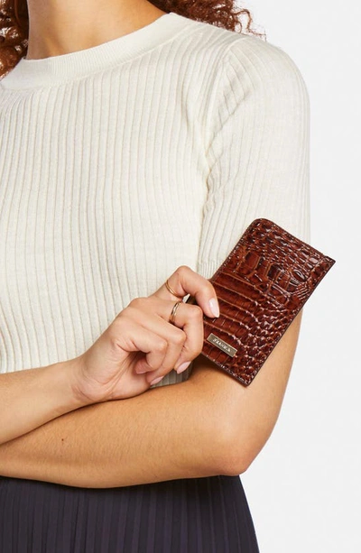 Brahmin Lennon Croc Embossed Leather Card Case In Pecan