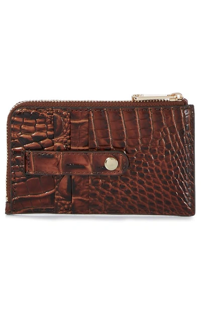 Brahmin Lennon Croc Embossed Leather Card Case In Pecan