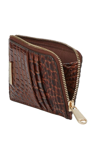 Brahmin Lennon Croc Embossed Leather Card Case In Pecan