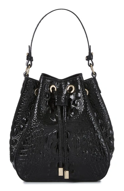 Shop Brahmin Melinda Croc Embossed Leather Bucket Bag In Black