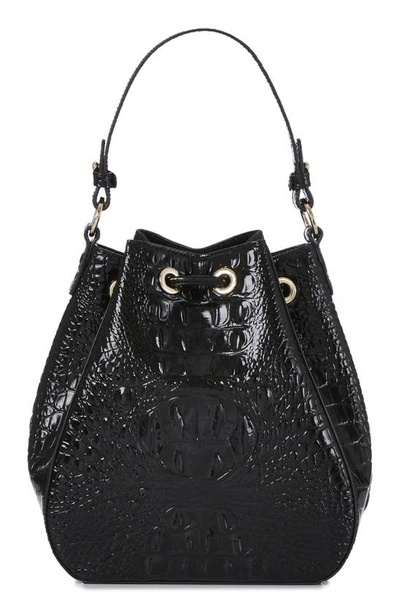 Shop Brahmin Melinda Croc Embossed Leather Bucket Bag In Black