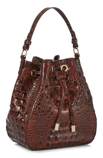 Shop Brahmin Melinda Croc Embossed Leather Bucket Bag In Pecan