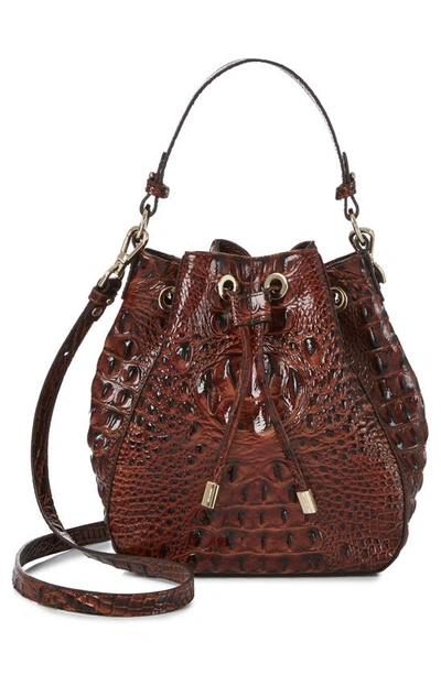 Shop Brahmin Melinda Croc Embossed Leather Bucket Bag In Pecan