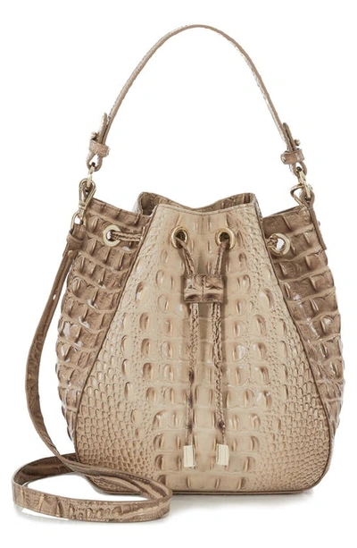 Shop Brahmin Melinda Croc Embossed Leather Bucket Bag In Sesame