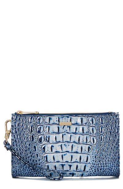 Shop Brahmin Daisy Croc Embossed Leather Wristlet In Coastal Blue